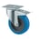 Drejeligt hjul m/ bremse, blå elastisk gummi, Ø100 mm, 160 kg, rulleleje, med plade Byggehøjde: 128 mm. Driftstemperatur:  -20°/+80° 00001426 miniature