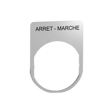 Harmony legend plate in metal 30x40 mm for Ø22 mm pushbuttons with the text "ARRET-MARCHE" laser engraved ZBYM2166