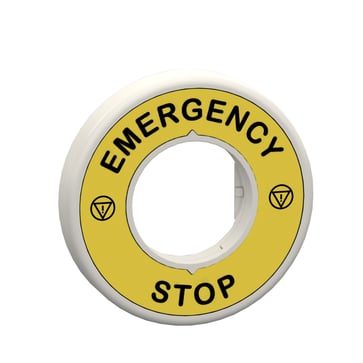 Skilt gul med engelsk tekst "EMERGENCY STOP" med indbygget LED med 1 farve (rød) for Ø22 mm nødstophoveder 230V ZBY9W2M330