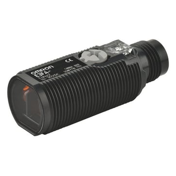 Fotoaftaster, M18 aksial plastlegeme, IR LED, diffust reflekterende, 100mm, PNP, L-ON/D-ON vælges, M12 stik E3FA-DP24 OMS 381321