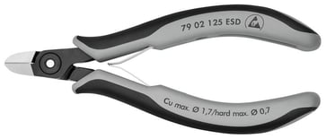 Knipex skævbider præcisions elektronik ESD m/rundt hoved, skær m/lille facet  125 mm 79 02 125 ESD
