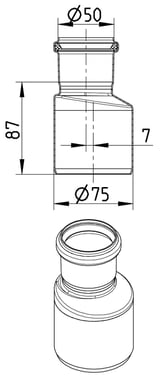 BLÜCHER reduktion 75/50 mm excentrisk rustfri/syrefast 850.050.075 S