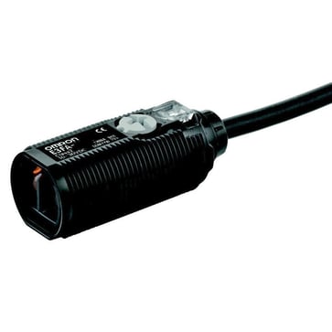 Fotoaftaster, M18 aksial plastlegeme, rød LED, begrænsetAfstand reflekterende, 10-50 mm, NPN, L-ON/D-ON vælges, 2m kabel E3FA-VN11 2M OMI 378857