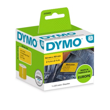 DYMO LabelWriter 54mmx101mm Forsendelse/Navneskilt Etiketter gul 1 rulle 220 etiketter 2133400