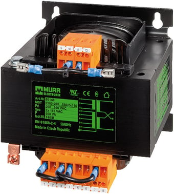 MST 1-Fase transformer P: 25VA IN: 208-550VAC OUT: 2x115VAC For screw and DIN-rail mounting 86140