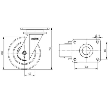 Swivel wheel, polyurethane, Ø200 mm, 1400 kg, precision ball bearing, with plate 00802661