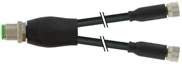 Y-cable M12 male 4-pole A-coded / 2xM8 female 0° 3-pole, cable 3x0,25mm² black PVC UL,CSA 0,3 meter 7000-40821-6100030