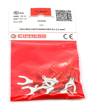 Pre-insulated fork terminal A1565G, 0.5-1.5mm² M6, Red - In bags of 15 pcs. 7278-270903