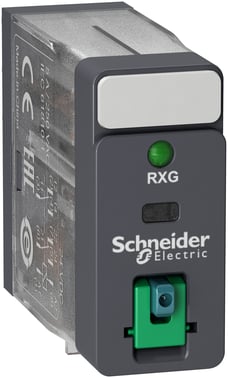 RXG stikbensrelæ med testknap og LED, 2 C/O 5A og 12VDC RXG22JD