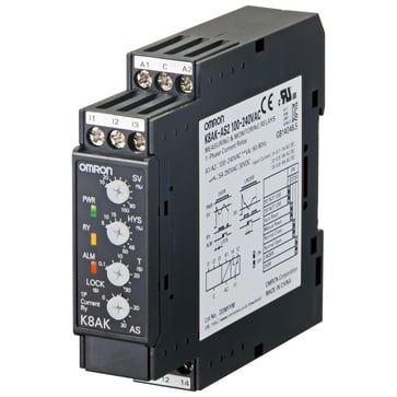 Overvågningsrelæ 22,5 mm bred, Single fase over eller under strøm 2 til 500mAAC eller DC, En SPDT, 24VAC/DC K8AK-AS1 24VAC/DC 378159