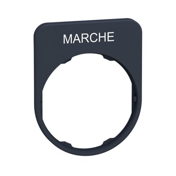 Harmony legend plate in dark gray plastic 40x50 mm for flush mounted pushbuttons with the text "MARCHE" printed ZBYFP2103