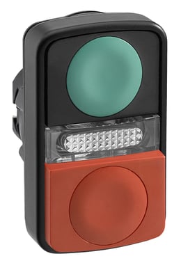 Harmony dobbelt trykknaphoved i plast for LED med en plan grøn og en rød ophøjet trykflade ZB5AW7L3740