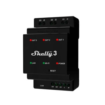 Shelly Pro 3 - WiFI relæ, 3 kanaler/faser med potentialfrit kontaktsæt 3800235268094