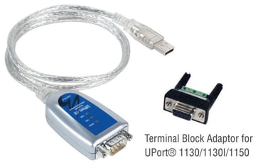 Moxa USB til seriel konverter, 1x RS-422/485 Isoleret, DB9M (80 cm kabel), USB 2,0 kompatibel, inkl. TB adapter / UPort 1130I 44294