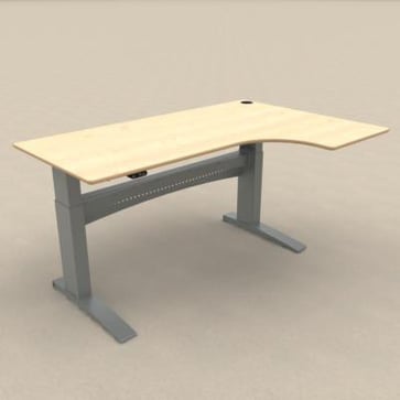 Electric adjustable desk in silver and tabletop 180 cm L-schape to the rigtht in beech veneer 501-11 1S156 180R2 M
