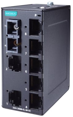Moxa Kompakt 8-port Ethernet switch 10/100M, QoS og BSP, 1x Multimode fiber SC, EDS-2008-EL-M-SC 51463