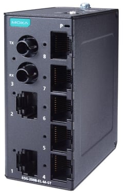 Moxa Kompakt 8-port Ethernet switch 10/100M, QoS og BSP, 1x Multimode fiber ST, EDS-2008-EL-M-ST 51465
