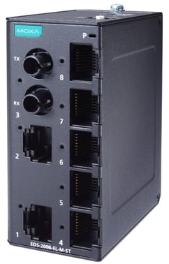 Moxa Kompakt 8-port Ethernet switch 10/100M, QoS og BSP, 1x Multimode fiber ST, EDS-2008-EL-M-ST-T 51466
