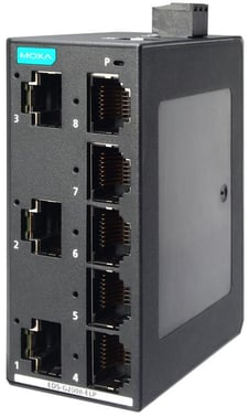 Moxa Kompakt 8-port Ethernet switch 10/100/1000M, QoS og BSP, EDS-G2008-ELP 53413