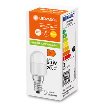 LEDVANCE LED T26 refrigerator lamp frosted 200lm 2,3W/827 (20W) E14 HS 4099854066993