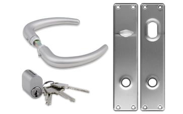 Doorhandle and longplate set incl. 6 pin cylinder and 3 keys 10064