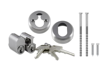 Kimbination set cylinder/cylinder. Incl. 6 pin cylinder, 6 pin rokoko cylinder, universal oval and rokoko cylinderring, 3 keys and screws for assembly 13391