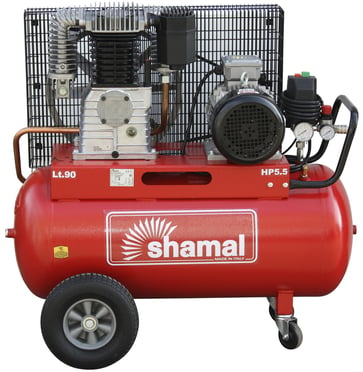 Shamal S65/90 kompressor, 400V, 5,5hk, på hjul, lav hastighed, 90L tank, 727 l/min 51453