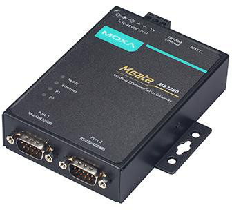 MOXA MGATE MB3280, Modbus Gateway for TCP and RTU/ASCII, 1x LAN RJ45 + 2x Serial RS-232/422/485 DB9, Incl. power adaptor, 0 to +60°C, CE, FCC, UL 42317