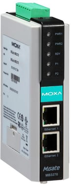 MOXA MGATE MB3270, Modbus Gateway for TCP og RTU/ASCII, 2x LAN RJ45 + 2x Seriel RS-232/422/485 DB9, DIN skinne, 0 til +60°C, CE, FCC, UL, IECEx, ATEX Class 1 Division 2, DNV 42418