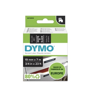 DYMO D1 tape hvid/sort 19mmx7m S0720910