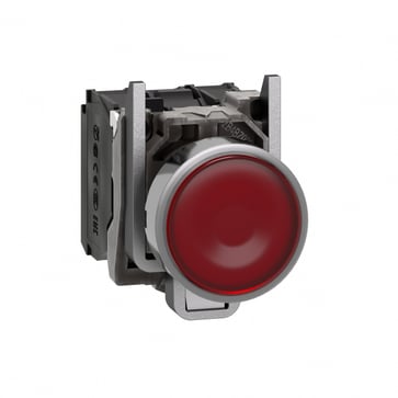 Harmony lampetryk komplet med LED og plan trykflade med fjeder-retur i rød farve 24VAC/DC forsyning 1xNO+1xNC, XB4BW34B5 XB4BW34B5