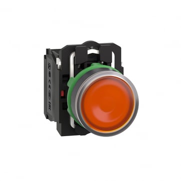 Harmony lampetryk komplet med LED og plan trykflade med fjeder-retur i orange farve 230-240VAC forsyning 1xNO+1xNC, XB5AW35M5 XB5AW35M5