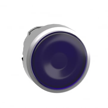 Harmony lampetrykhoved i metal for LED med fjeder-retur og plan trykflade i blå farve ZB4BW363