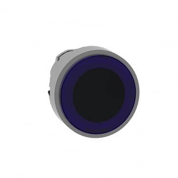 Harmony lampetrykhoved i metal for LED med fjeder-retur og plan trykflade i sort med blå ring ZB4BW963