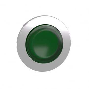 Harmony flush lampetrykshoved i metal for LED med fjeder-retur og ophøjet trykflade i grøn farve ZB4FW133