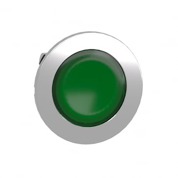 Harmony flush lampetrykshoved i metal for LED med fjeder-retur og plan trykflade i grøn farve ZB4FW333