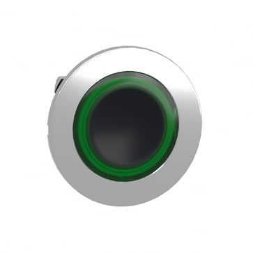 Harmony flush lampetrykshoved i metal for LED med fjeder-retur og plan trykflade med grøn ring ZB4FW933