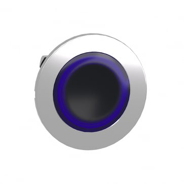 Harmony flush lampetrykshoved i metal for LED med fjeder-retur og plan trykflade med blå ring ZB4FW963
