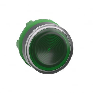 Harmony lampetrykshoved i plast for LED med riflet linse til udendørs brug og fjeder-retur med plan trykflade i grøn farve ZB5AW333S