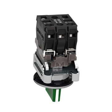 Harmony flush drejeafbryder komplet med LED og 3 faste positioner i grøn 24VAC/DC 1xNO+1xNC, XB4FK133B5 XB4FK133B5