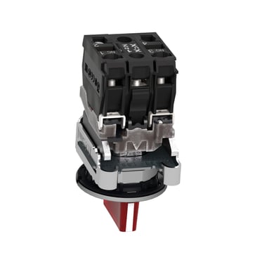 Harmony flush drejeafbryder komplet med LED og 3 faste positioner i rød 230-240VAC 1xNO+1xNC, XB4FK134M5 XB4FK134M5