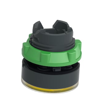 Head for illuminated push button, Harmony XB5, Harmony XALF, dark grey plastic, yellow flush, 22mm, universal LED, ZB5AA88