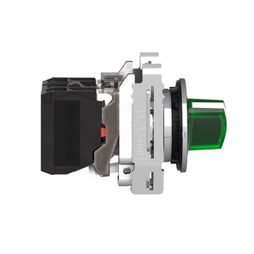 Harmony flush drejeafbryder komplet med LED og 2 faste positioner i grøn 110-120VAC 1xNO+1xNC, XB4FK123G5 XB4FK123G5