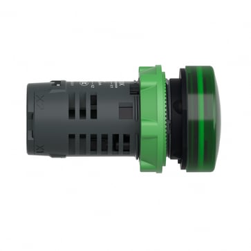Green Monolithic pilot light Ø22 plain lens with integral LED 24V XB5EVB3