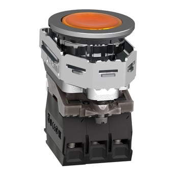 Harmony flush lampetryk komplet med LED og plan trykflade med fjeder-retur i orange farve 24VAC/DC forsyning 1xNO+1xNC, XB4FW35B5 XB4FW35B5