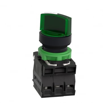 Harmony drejeafbryder komplet med LED og 2 faste positioner i grøn 230-240VAC 1xNO+1xNC, XB5AK123M5 XB5AK123M5