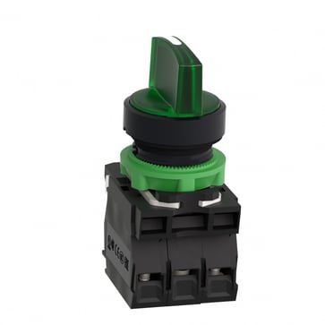 Harmony drejeafbryder komplet med LED og 3 faste positioner i grøn 230-240VAC 1xNO+1xNC XB5AK133M5