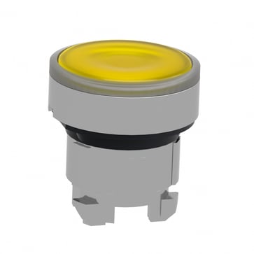 Head for illuminated push button, Harmony XB4, metal, yellow flush, 22mm, universal LED, for insertion legend ZB4BA88