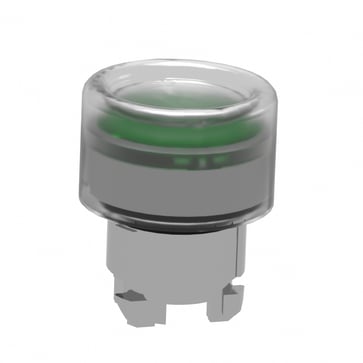 Harmony lampetrykhoved i metal for LED med klar silikonehætte og fjeder-retur med plan trykflade i grøn farve ZB4BW533