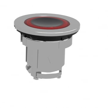 Harmony flush lampetrykshoved i metal for LED med fjeder-retur og plan trykflade med rød ring ZB4FW943